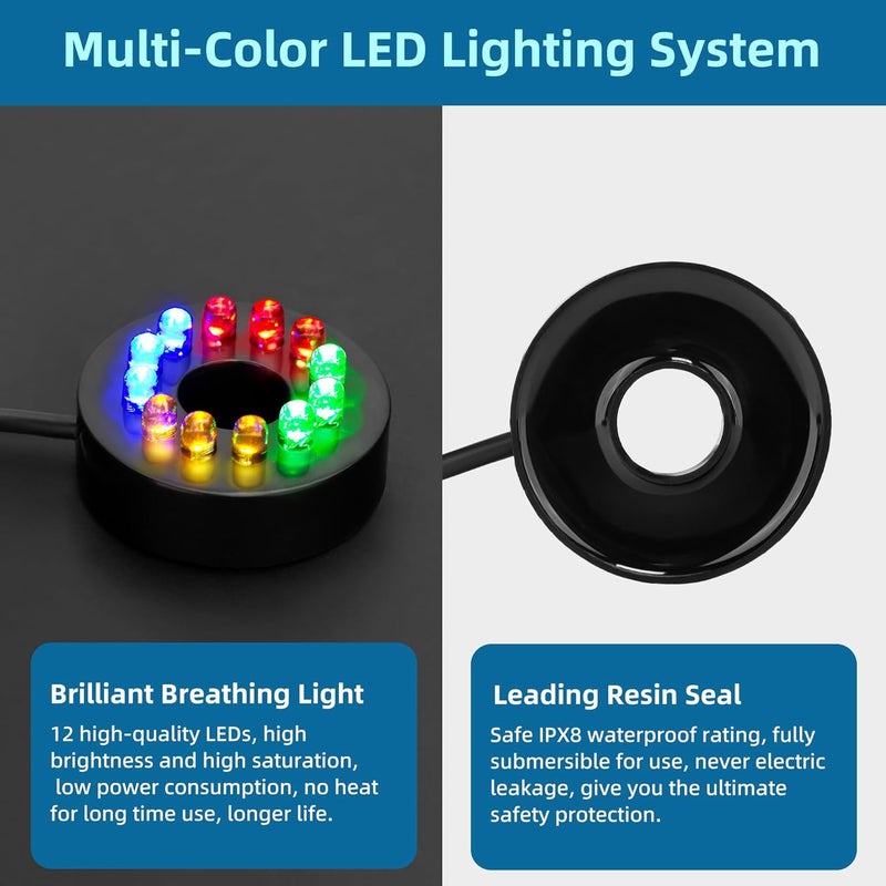 DATOO Mini Submersible Fountain Water Pump With LED Light 400GPH 25W Small Ultra Quiet Water Pump With Tubing For Aquarium Fish Tank Outdoor Pond Water Feature Fountain Statuary - Image 3